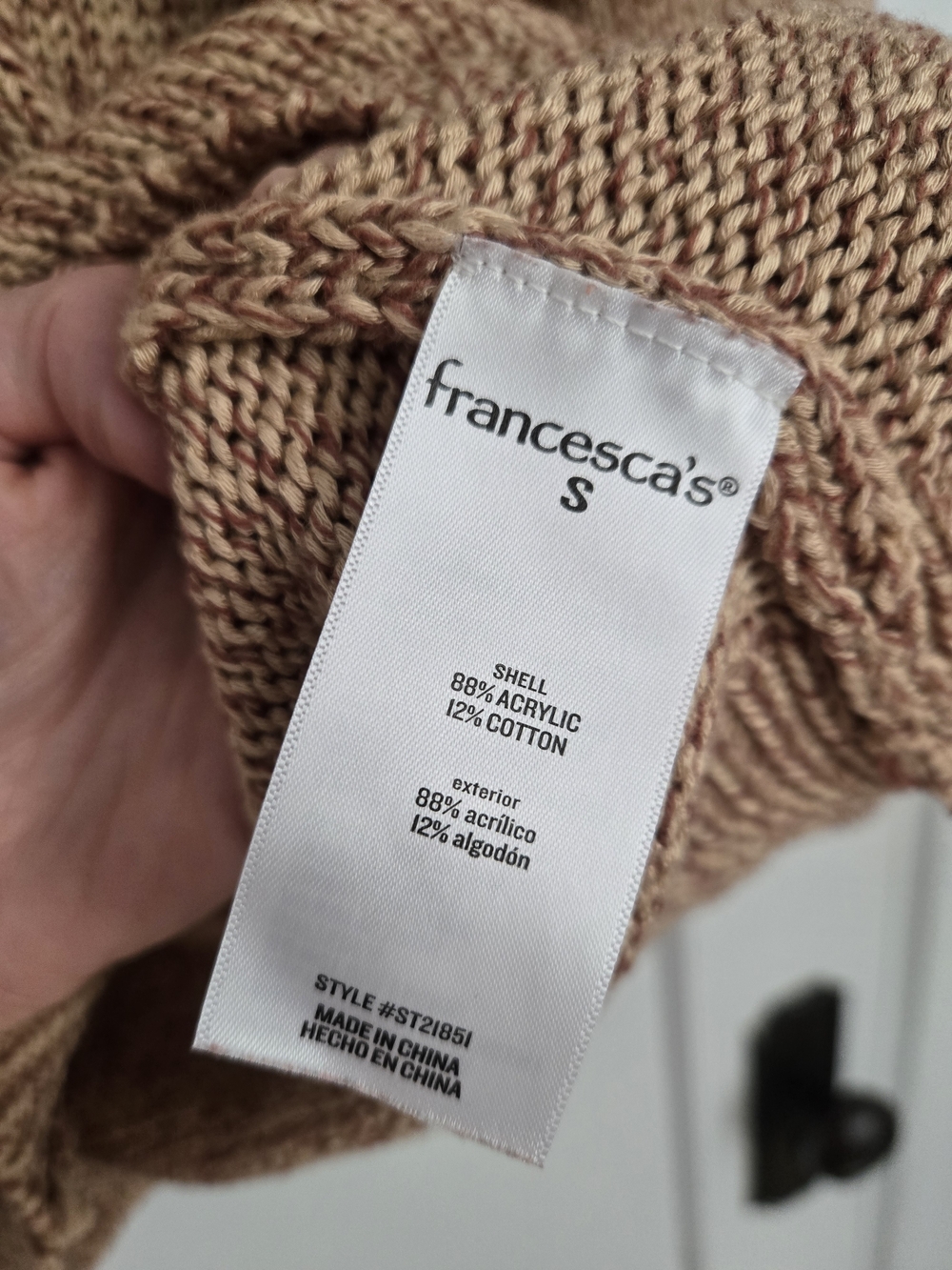 Francesca's Camel Brown Bow Tie-Accent Coquette Knit Sweater - Picture 6 of 8